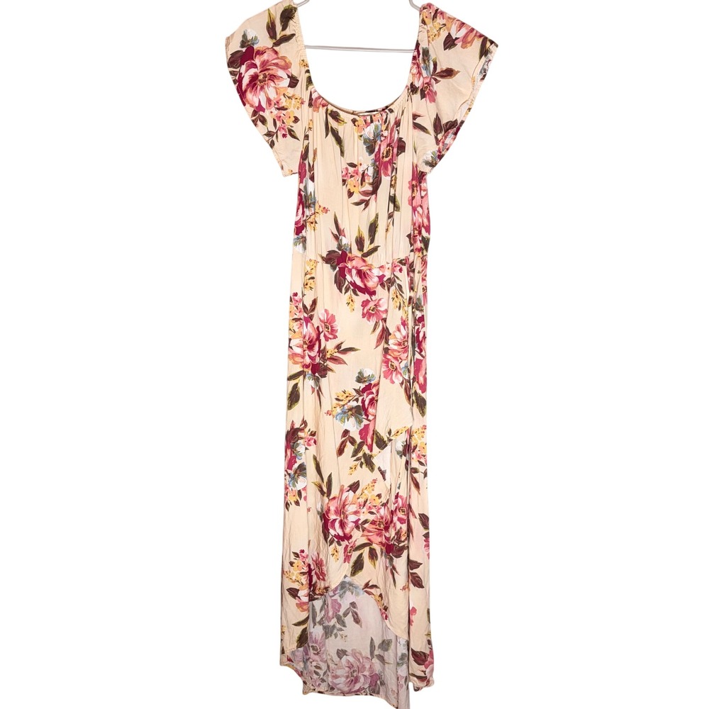 Band of Gypsies Floral High Low Dress Womens Size Medium Cream Pink
